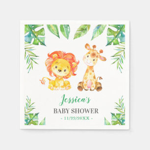 Servilleta De Papel La selva Safari Green Baby Boy Ducha León Girafra