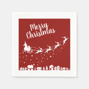 Servilleta De Papel La silueta del trineo de Santa volando sobre las c