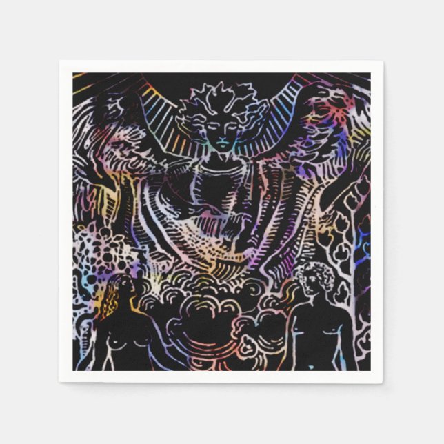 Servilleta De Papel La tarjeta Tarot de los amantes negra (Anverso)