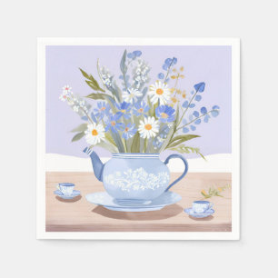 Servilleta De Papel La tetera floreciendo Pintura de té en acuarela