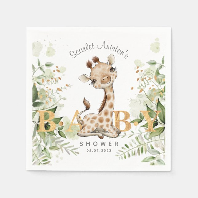 Servilleta De Papel La vegetación de Baby Shower Cute Giraffe (Anverso)