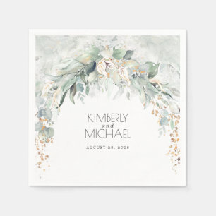 Servilleta De Papel La vegetación de oro y el eucalipto deja Boda