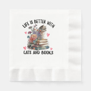 Servilleta De Papel La vida es mejor con gatos y libros divertido gato