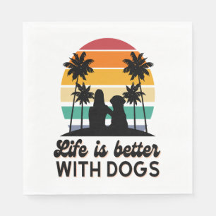 Servilleta De Papel La vida es mejor con los perros Retro Sunset Woman