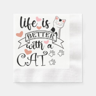 Servilleta De Papel La vida es mejor con un eslogan de citas gatas