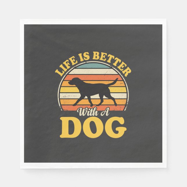 Servilleta De Papel La Vida Es Mejor Con Un Perro Retro (Anverso)