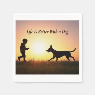 Servilleta De Papel La vida es mejor con un perro, un niño y el sol