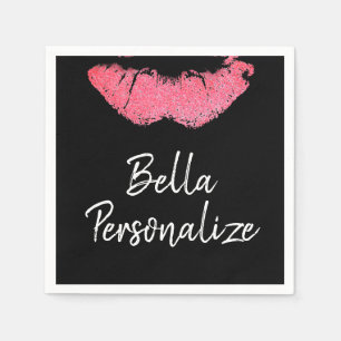Servilleta De Papel Labial de rosa con huella de labial negro y blanco