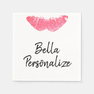 Servilleta De Papel Labial rosa con huella de lápiz labial 