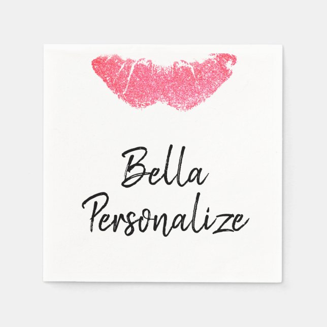 Servilleta De Papel Labial rosa con huella de lápiz labial  (Anverso)