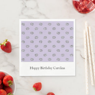 Servilleta De Papel Labios Cumpleaños Purpura Lavanda Plateado Brillan