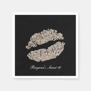 Servilleta De Papel Labios Dorados Plateados Brillo Falso Besos Bellez