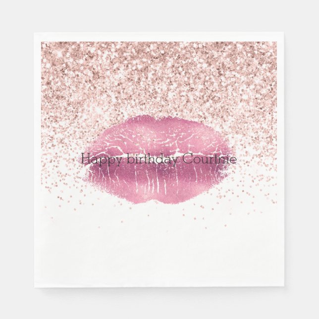 Servilleta De Papel Labios Purpurinas de Glam Glitz rosados (Anverso)