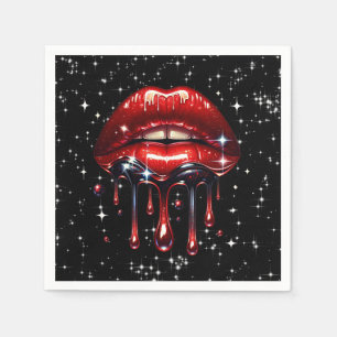 Servilleta De Papel Labios Rojos Goteando Brillo Glam Brillante Cumple