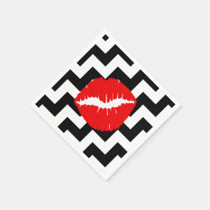 Servilleta De Papel Labios rojos sobre zigzag blanco y negro