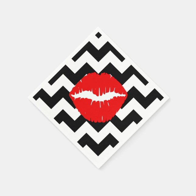Servilleta De Papel Labios rojos sobre zigzag blanco y negro (Borde)