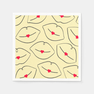 Servilleta De Papel Labios y Corazón de Arte Pop Retro Amarillo Sol