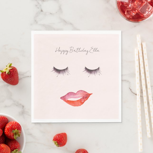 Servilleta De Papel Labios y pestañas rosa nacarado de cumpleaños (In situ)