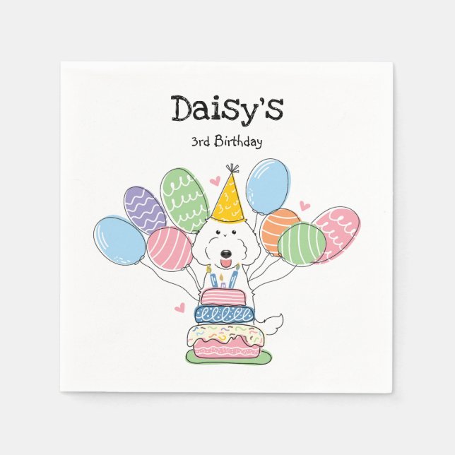 Servilleta De Papel Labradoodle Blanco Perro Papel de cumpleaños (Anverso)