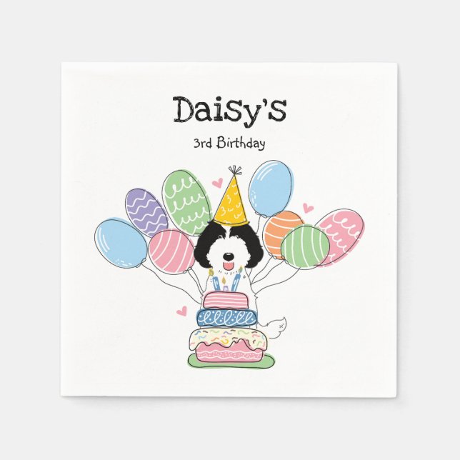 Servilleta De Papel Labradoodle Perro Noches de papel de cumpleaños (Anverso)