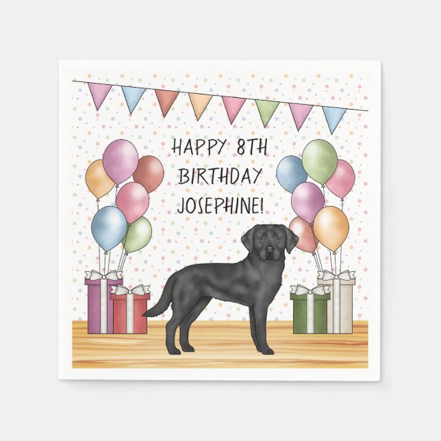 Servilleta De Papel Labrador Retriever Negro Lab Perro Cumpleaños Colo (Anverso)