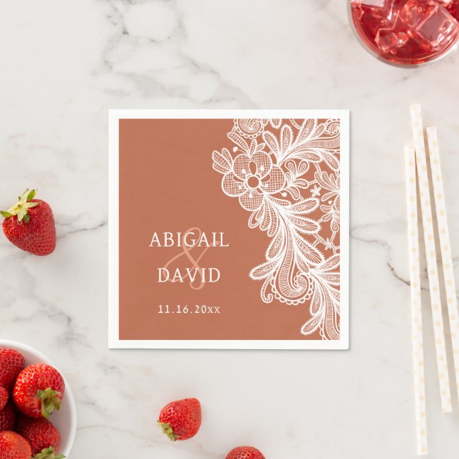 Servilleta De Papel Lace blanco en el Boda de Terracotta (In situ)