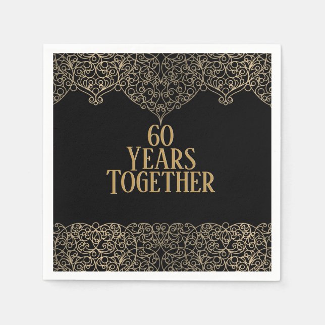 Servilleta De Papel Lace de oro de 60 años sobre las servilletas negra (Anverso)