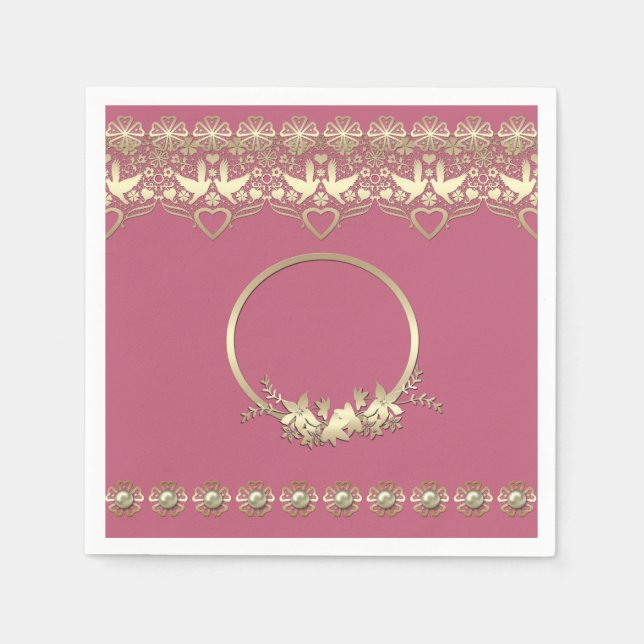 Servilleta De Papel Lace lacy frame dorado personalizable romántico te (Anverso)