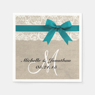 Servilleta De Papel Lace y Burlap Rústico Boda Napkin Turquoise
