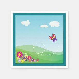 SERVILLETA DE PAPEL LADO DE COLINA CON MARIPOSA Y FLORES