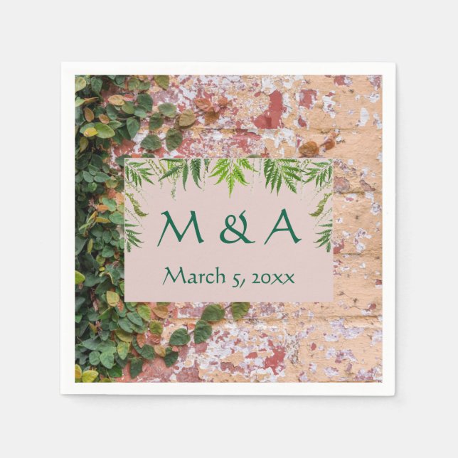 Servilleta De Papel Ladrillos pintados Green Ivy Boda Cocktail Napkins (Anverso)