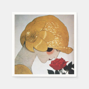 SERVILLETA DE PAPEL LADY CON ROSA ROJA