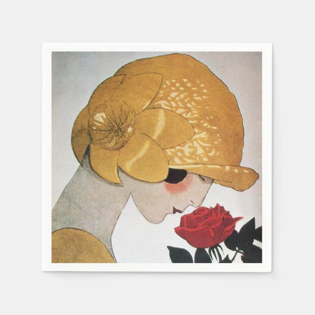 SERVILLETA DE PAPEL LADY CON ROSA ROJA (Anverso)