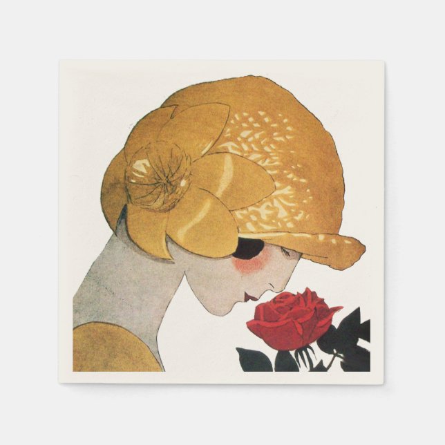 SERVILLETA DE PAPEL LADY CON ROSA ROJA (Anverso)