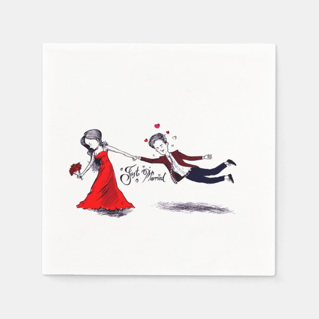 Servilleta De Papel Lady Pulling Husband Funny Boda (Anverso)