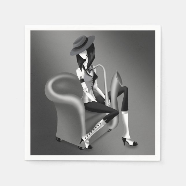 Servilleta De Papel Lady Saxophonist - Fiestas inspiradas en el jazz (Anverso)