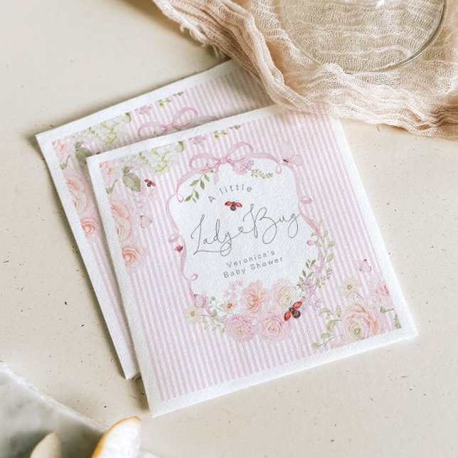 Servilleta De Papel LadyBug Floral Pink Bow Baby Shower Napkins (Subido por el creador)