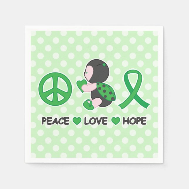 Servilleta De Papel Ladybug Peace Love Hope Green Awaration Ribbon (Anverso)