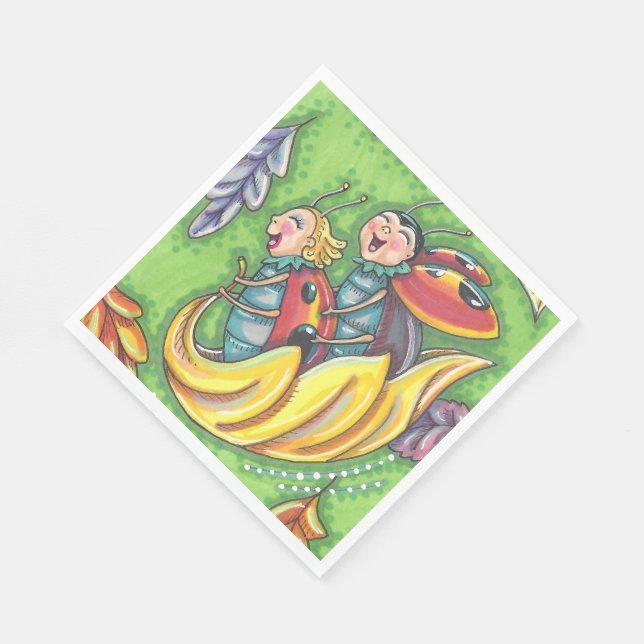 SERVILLETA DE PAPEL LADYBUGS CORRIENDO EN CAÍDAS DE OTOÑO, BUG DIVERTI (Esquina)