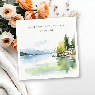 Servilleta De Papel Lago de Ginebra Suiza Acuarela Paisaje Boda