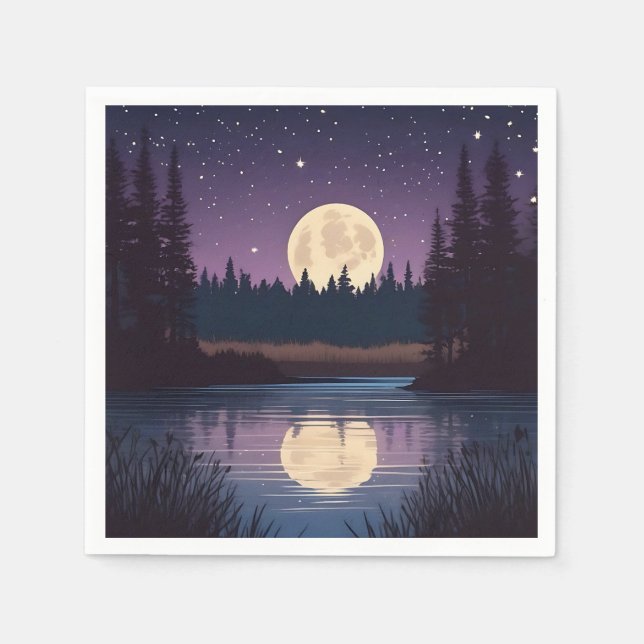 Servilleta De Papel Lago Moonlit Nocturno (Anverso)
