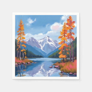 Servilleta De Papel Lago Tahoe Otoño Pintura de Montaña de Foliaje d
