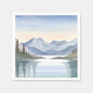 Servilleta De Papel Lago Tahoe Paisaje montañoso de acuarela