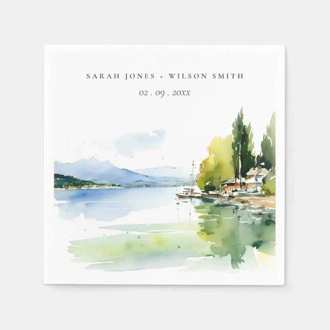 Servilleta De Papel Lake Geneva Switzerland Watercolor Scape Wedding (Anverso)