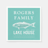 Lake House Family Name Turquoise Blue Paper