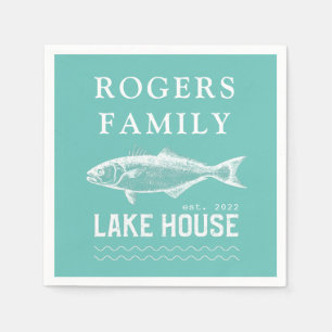 Servilleta De Papel Lake House Family Name Turquoise Blue Paper