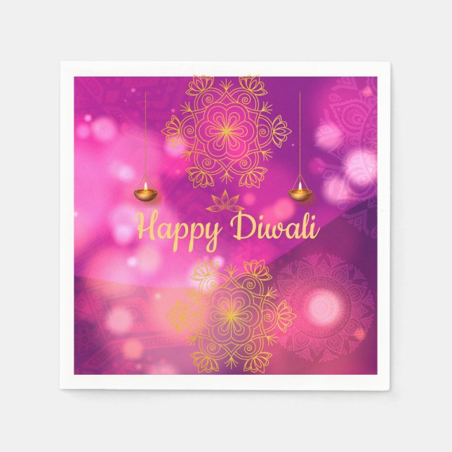 Servilleta De Papel Lámparas Diwali Purple Gold Mandala (Anverso)