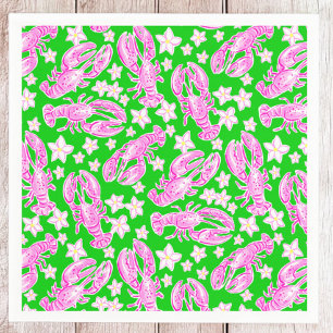 Servilleta De Papel Langosta Preppy Flor Patrón Rosa Verde