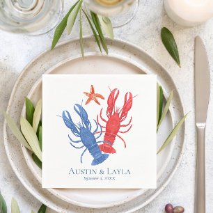 Servilleta De Papel Langostino Rojo Azul Náutico Personalizado