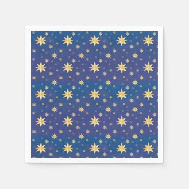 Servilleta De Papel Las Estrellas De Los Navidades De Oro En Azul (Anverso)